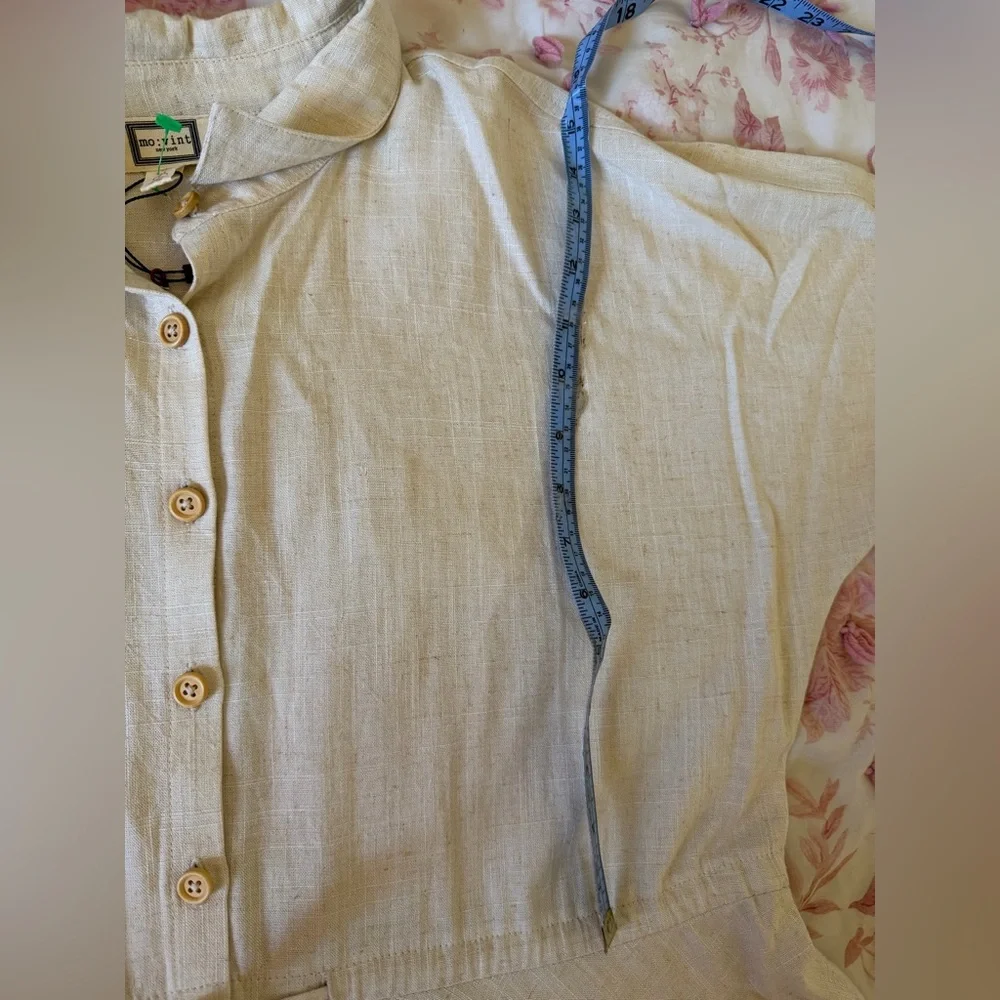 Anthropologie MoVint sz L Women Linen TieWaist Collared Button Dress Cottagecore - Picture 11 of 11